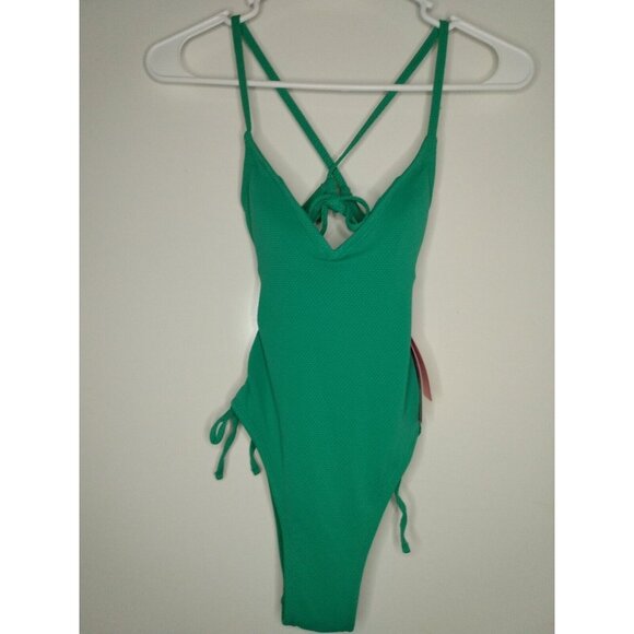Stoney Clover Ln S 4-6 Deep V-Neck Textured One Piece Green Swim Suit Target NWT - Picture 2 of 9